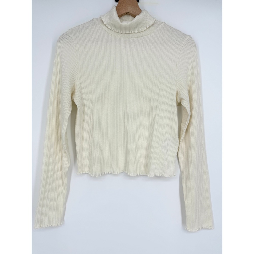 Madewell Ribbed Long Sleeve Turtleneck‎ Crop Top Shirt Sz M Minimalist
